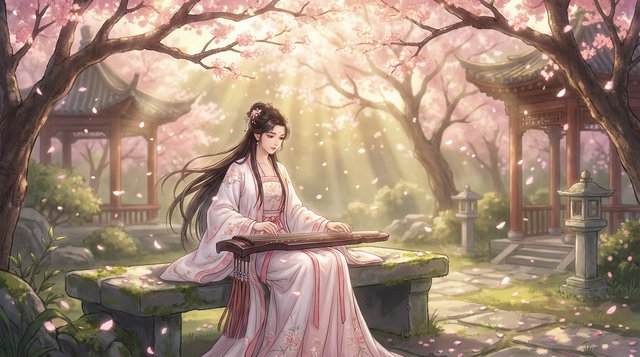 少女萝莉美食视频：古韵琴声
